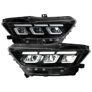2015–2017 Mustang Full LED Projector Headlights Switchback Sequential with Start-Up Animation (Glossy Black Housing / Clear Lens)