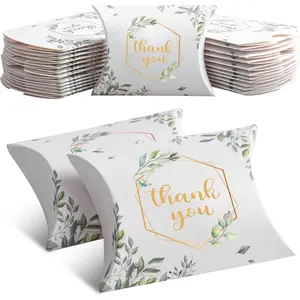 100 count 4.5Inch x 3.5Inch  Paper Pillow  Boxes Candy   Box Wedding  for Guests Boxes Sweet Bags Thank You Box for Bridal Shower Wedding Shower Birthday Party Supplies