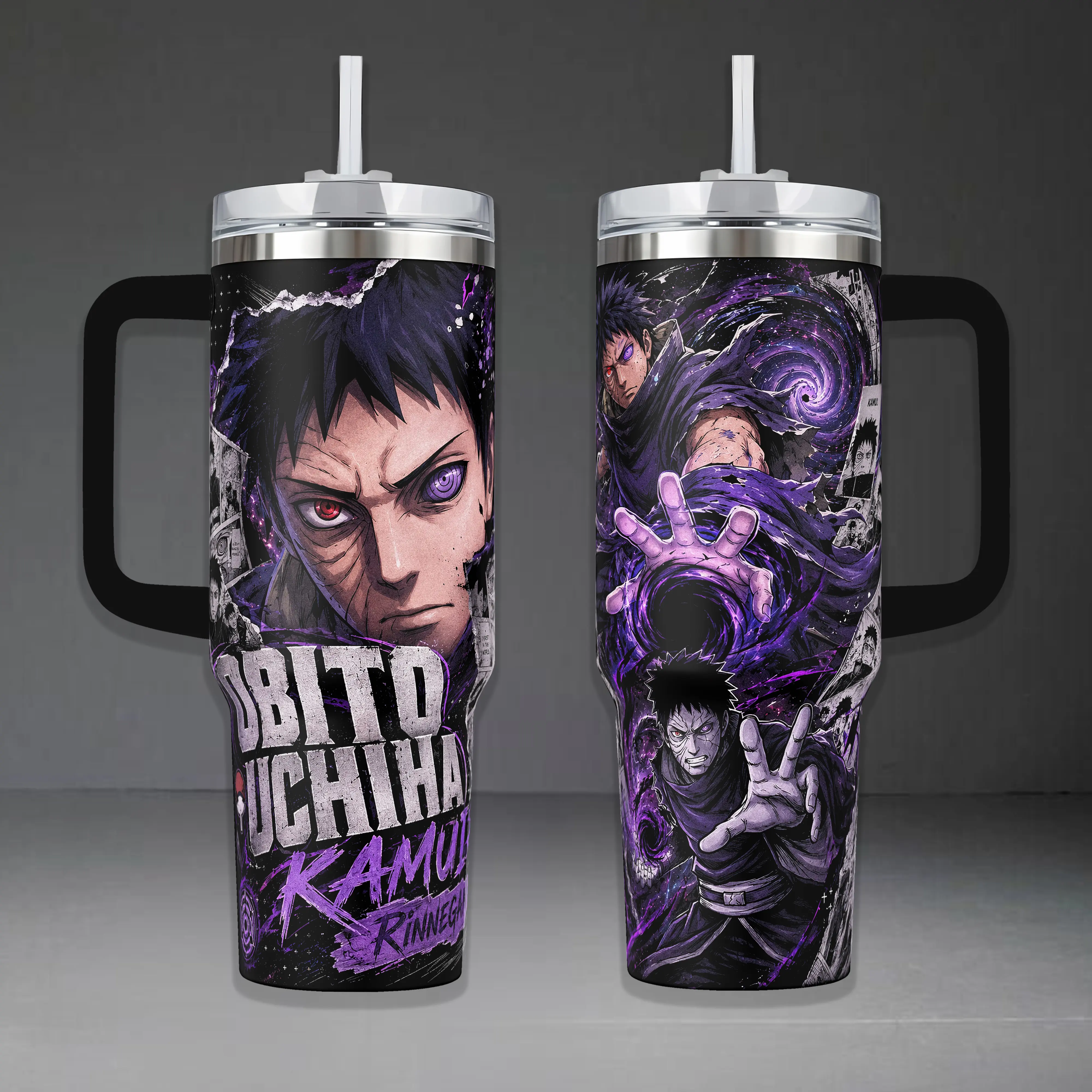 Obito Uchiha Kamui Tumbler - NRT Anime 40oz Tumbler with Handle, 20oz Portable Travel Mug with Lid, Rinnegan & Sharingan Graphic, Anime Fan Gift, Insulation, Water Bottles Insulated Stainless Steel Drinkware