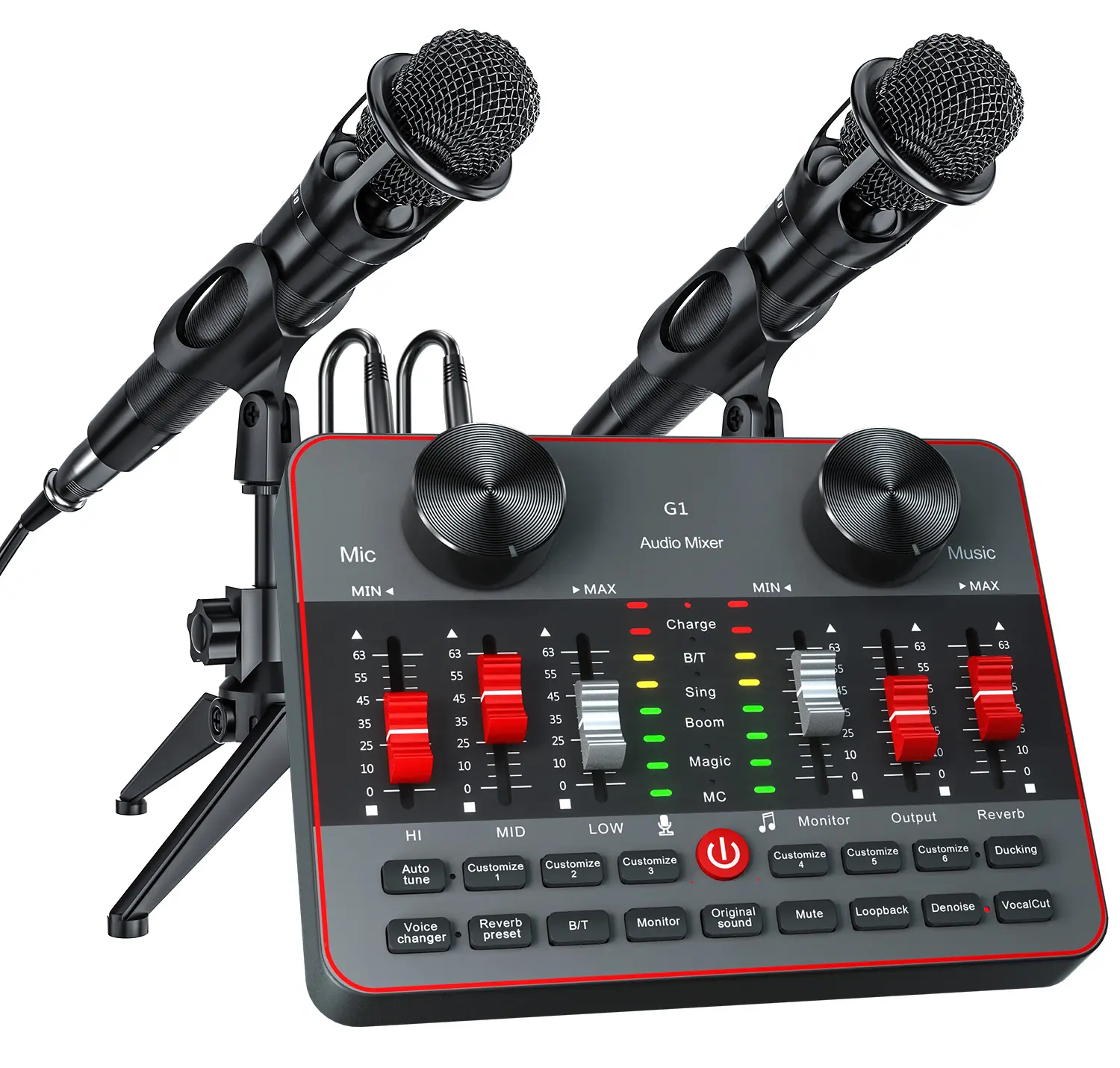 Tenlamp G1-E300 Live Broadcast Sound Card Kit, Podcast Equipment Bundle with two 3.5mm Condenser Microphone for Pc/Phone Live Streaming Singing Gaming, Sound Board with Voice Changer, Denoise