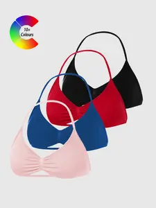 4-Pack Women's Sporty Tank Tops, Halter Neck Design, Detachable Pads, Ideal for Gym, Yoga, Running, All-Season Wear, Workout Bras