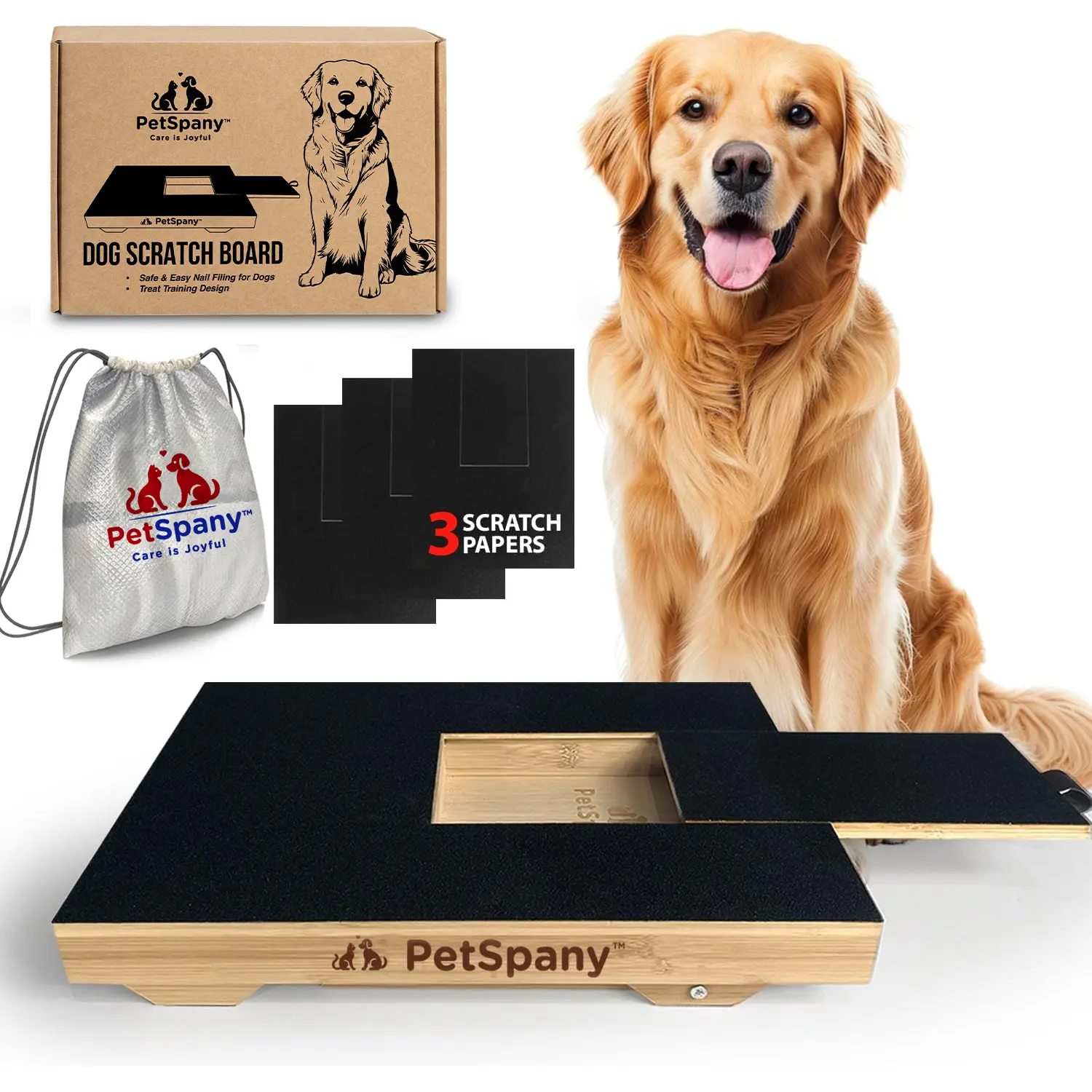 PetSpany Dog Nail Scratch Board 14.55x10.39 inch (37x26.4 cm) - Bamboo Wood Scratch Pad with Treat Box - Stress-Free Dog Scratch Pad for Nails - Scratching Nail File Board