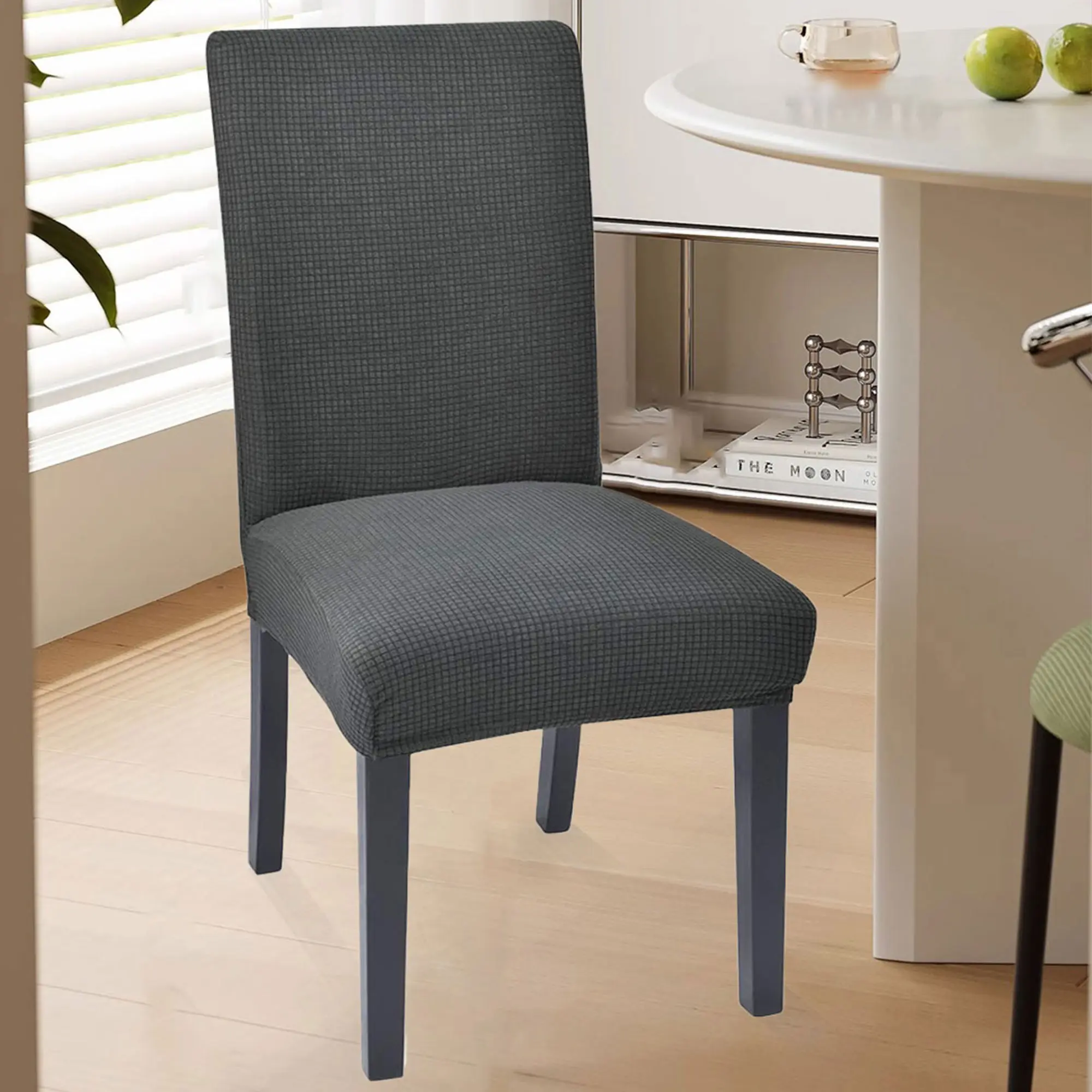 Spandex Dining Chair Covers Set (4/6 Pcs) - Stretchy Jacquard, Soft, Stain Resistant, No Ironing, Washable, Removable Parsons Chair Protectors for Kitchen, Dining Room (Black, Red)