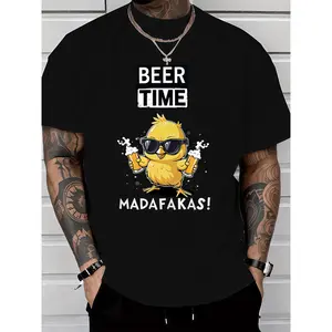 Men’S Graphic T-Shirt – Light And Fun 'Beer Time' Chicken Print For Summer Comfort