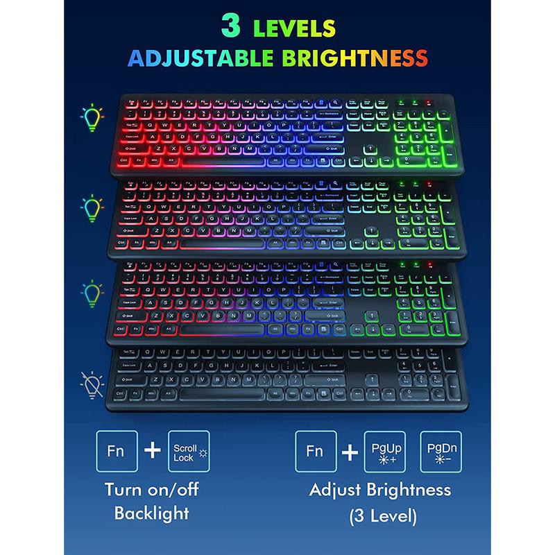 JOMAA 2.4G Wireless Keyboard and Mouse Combo RGB Backlit Rechargeable Full-Size Ergonomic Type-c+USB Wireless Sleep Mode