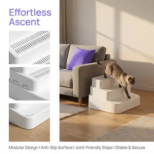 Modular Pet Stairs for Cats & Small Dogs, 3-Step Non-Slip Cat Steps for High Beds & Couches, Gentle on Joints, Stable & Easy to Clean
