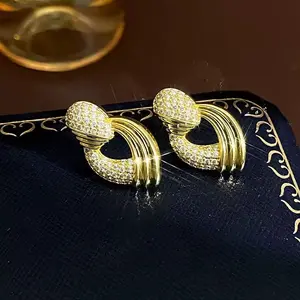 18K Gold-Plated Cubic Zirconia Teardrop Stud Earrings for Women, Elegant Twisted Design, Sparkling Earrings for Wedding, Party & Gift daily accessory flat back stud earring dainty tarnish-free unique jewelry first choice long lasting casual all-season ver