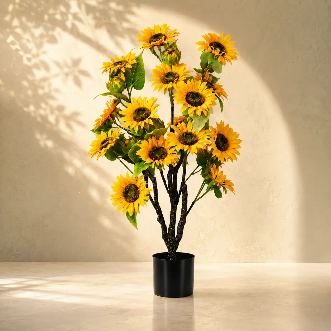 3FT Artificial Sunflower Tree with Black Pot, Realistic Yellow Faux Floral Plant for Living Room, Bedroom, Office and Entryway Home Decor