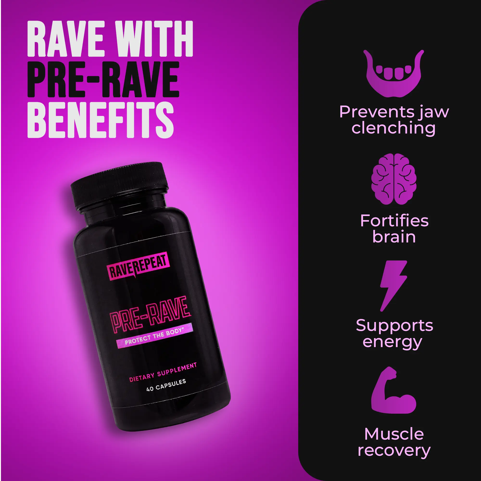 Rave Repeat Pre-Rave Supplements: Protection, Recovery & Energy
