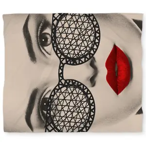 360 stand King Size Decorative Duvet Cover Bedding Set - Grayscale Design with Red Lips, Glasses, Beige Accents for Bedroom Decor, Bed Set, Bedroom Decor Ideas