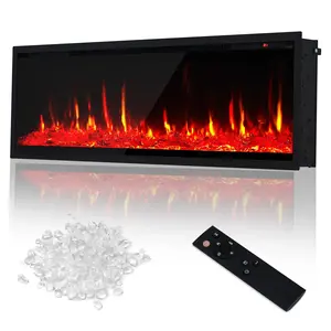 Garvee 50 Inch Electric Fireplace Recessed and Wall Mounted with Adjustable Flame Color, 750/1500W Fireplace Heater with Thermostat, Remote & Touch Screen, Timer, Log & Crystal Hearth Options
