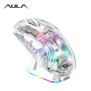 Aula Sc630pro Transparent Gaming Mouse, Cool Lighting Effects, Magnetic RGB Charging Base, Ergonomic Design, Compatible with Windows MAC iOS