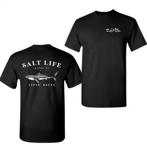 Salt Life Livin' Salty Shark T-Shirt , Offshore Fishing Graphic Tee, Soft Cotton Blend Shirt, Ocean Lifestyle Apparel for Men & Women,Gift for dad