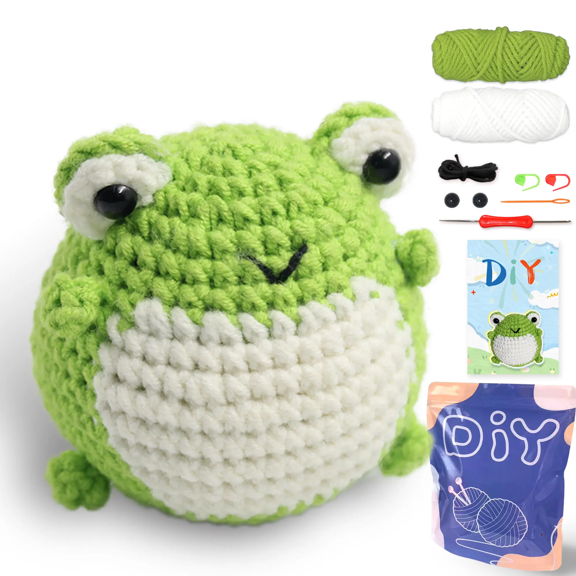 Cute Frog Design Crochet Kit, Beginner Crochet Kits with Step-by-step Videos Tutorials, Crochet Animal Kit for Beginners, Crochet Set, Crochet Projects