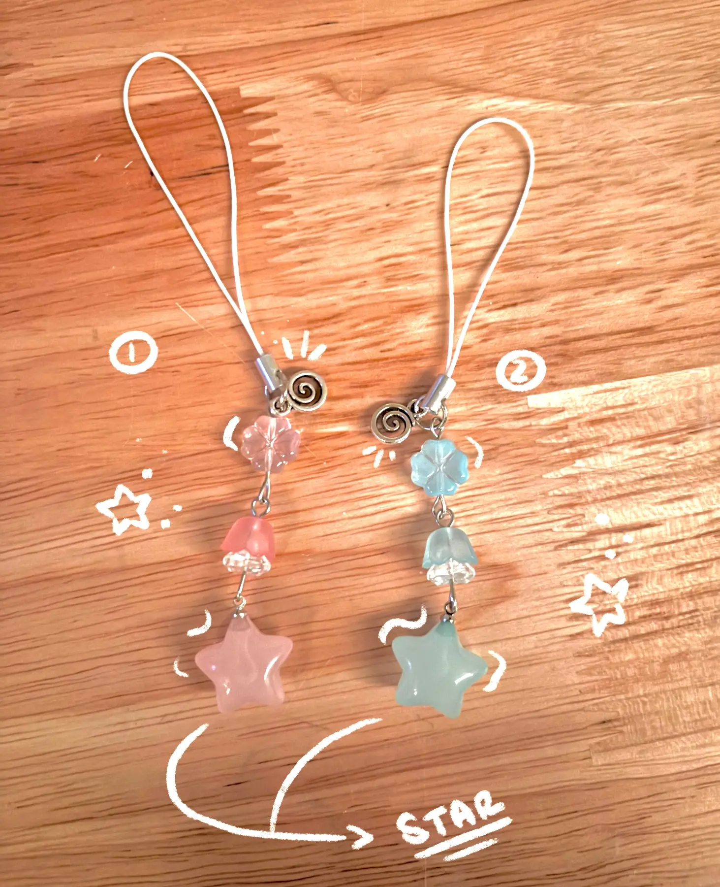 Pastel Star Charm - Blue & Pink Solid Color Star Keychain/Charm for Phones, Bags, Keys, & More - Fashion Accessory for Women & Girls