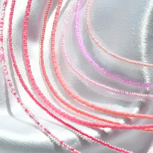 Pink Tiny Seed Bead Necklace, Tarnish-Free Stainless Steel Beaded Choker, Multi-Color Choker, Layer Necklace, Summer Necklaces, Gold-Filled, 2mm