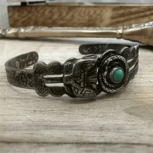 Harvey Era Navajo Sterling Silver Turquoise Cuff Bracelet
