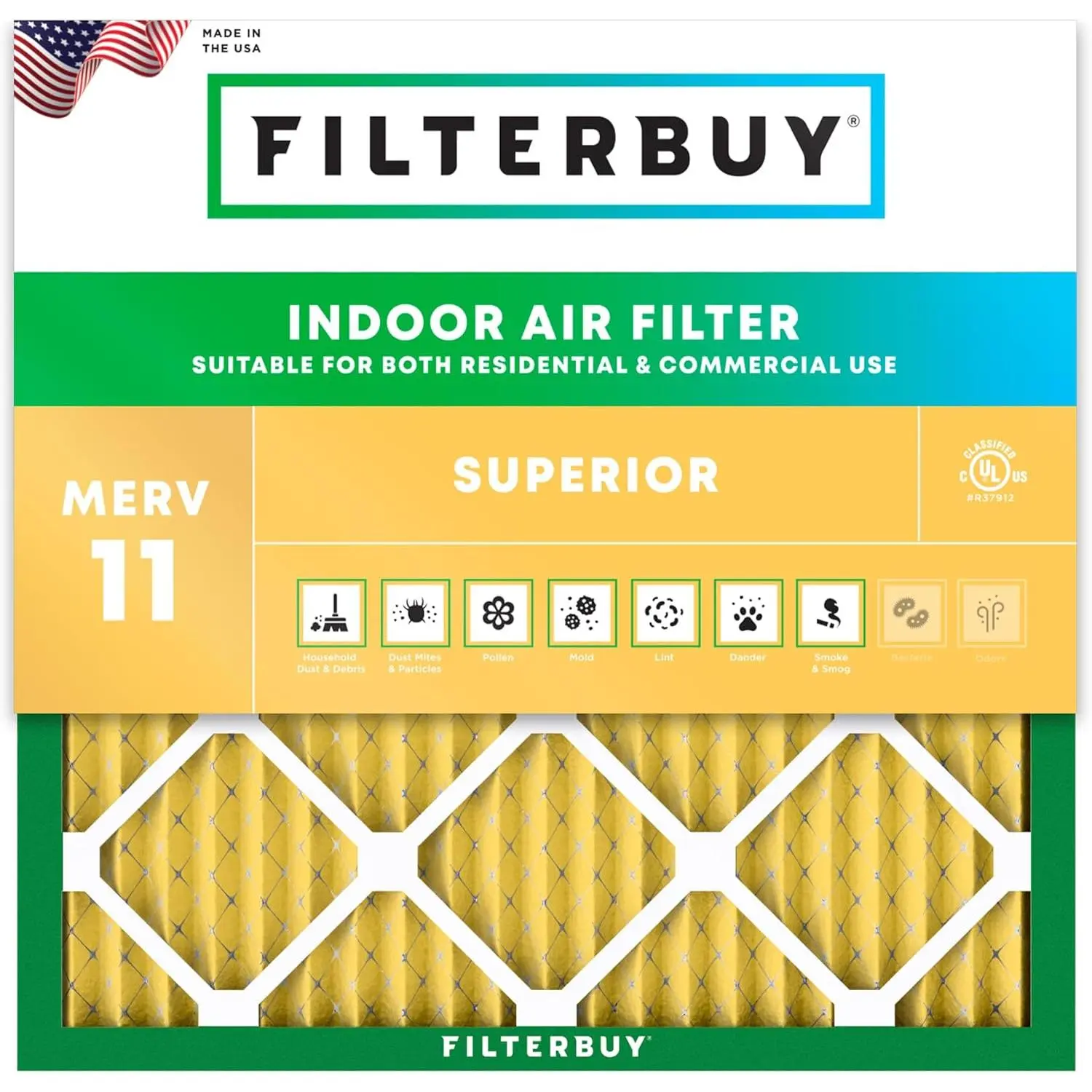 Filterbuy 12x12x1 Household Replacement Air Filter (1-Pack), Pleated MERV 11 Allergen Defense Clean HVAC AC Furnace Filter (Actual Size: 11.75x11.75x0.75 in)