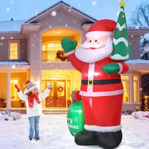 8FT Christmas Inflatable Outdoor Decoration Santa Claus with Built-In LED Lights for Xmas Party Yard Garden Lawn Winter Decorations