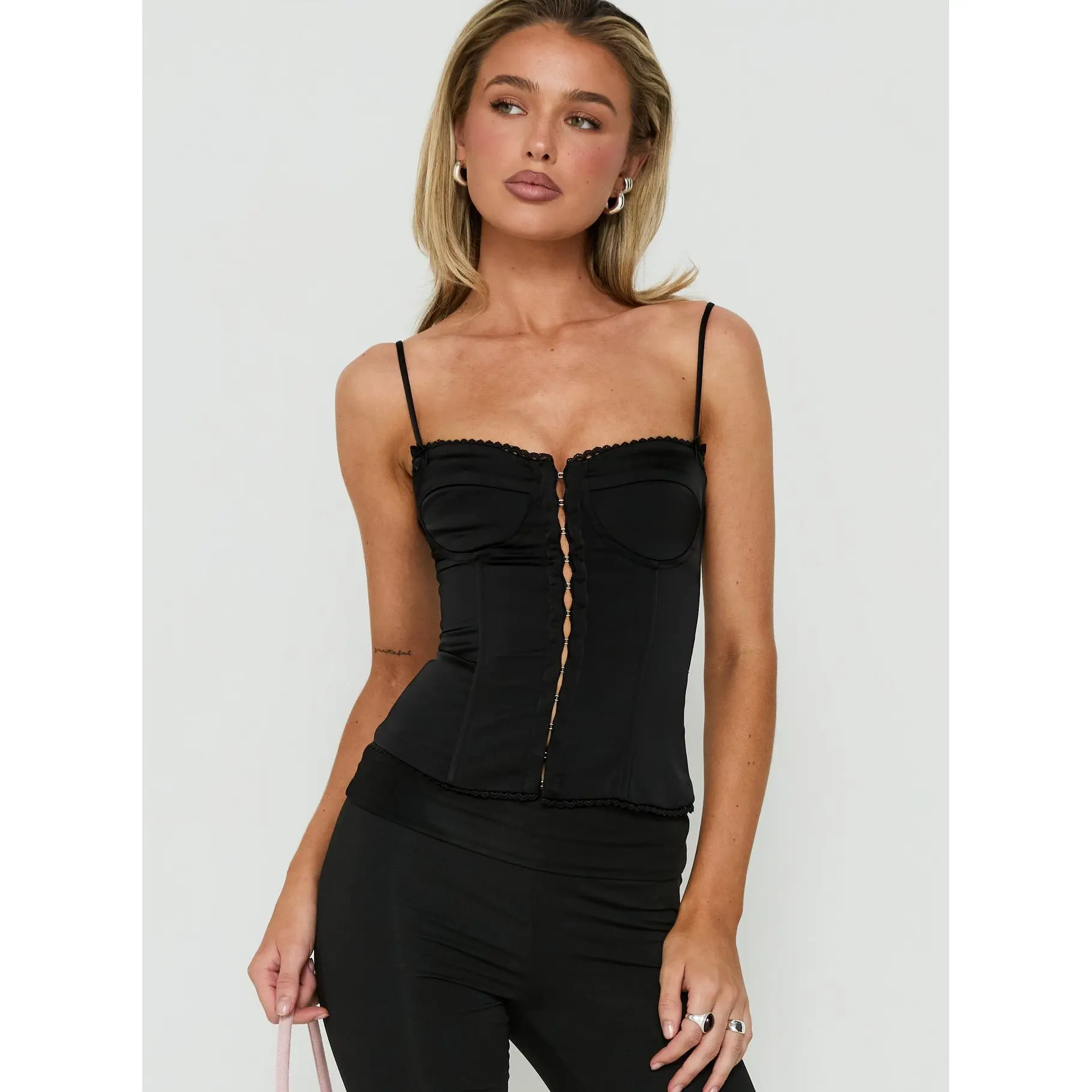 Maralyne Satin Corset Top Black