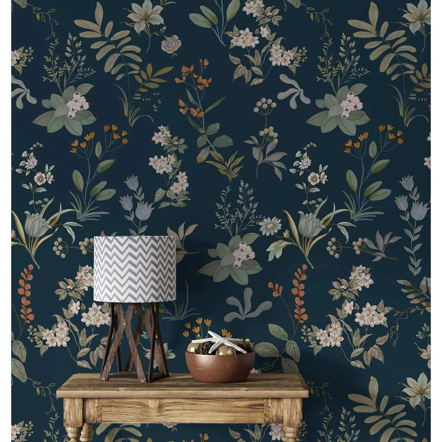 Wallpaper Peel and Stick Dark Floral Wallpaper 17.7"x118"  Self Adhesive Wall Paper Leaf Contact Paper Boho Botanical Farmhouse Wall Covering for Bedroom Cabinet Decor