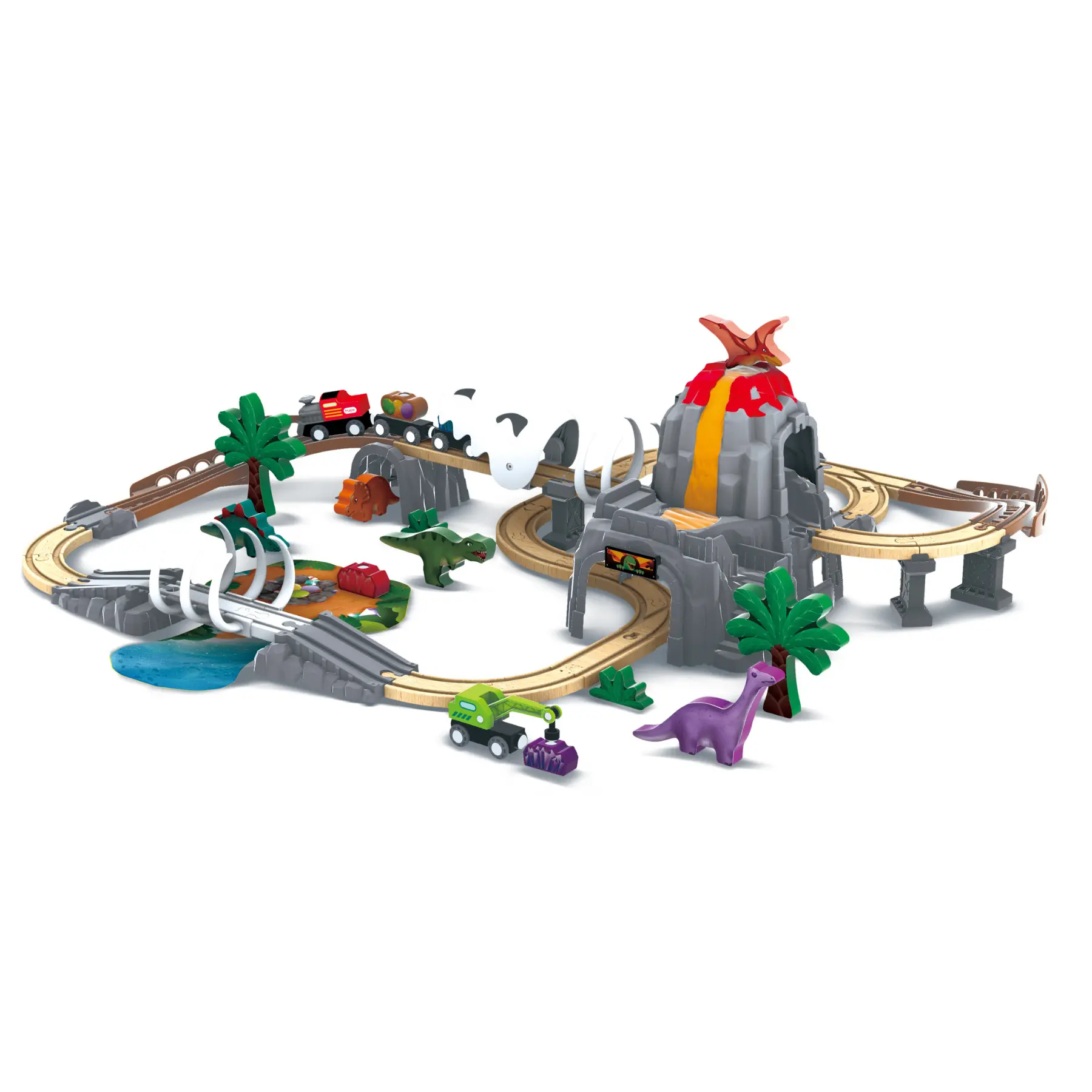 Hape Dinosaur Railway Adventure Set - Electric Train Toy with Creative Design, Interactive Elements, Aid Development, Learn to Solve Problems for Kids