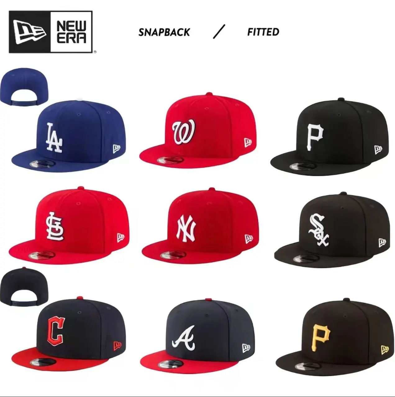 MLB New Era Adjustable Snapback Baseball Cap – LA Dodgers, NY Yankees, Chicago White Sox, St. Louis Cardinals, Washington Nationals, Pittsburgh Pirates, Atlanta Braves, Cleveland Guardians – Flat Brim Streetwear Hat, Unisex Sports Fashion