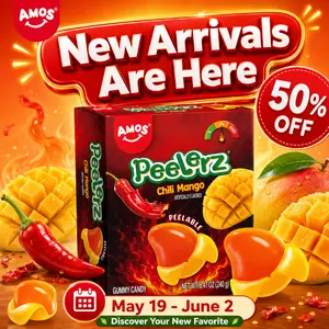 AMOS Peelerz Chili Mango Gummies, Sweet & Spicy Peelable Candy, Fun Interactive Gummy Snack, Soft Chewy Texture, Tropical Mango Flavor with Chili Kick, 240g Pack