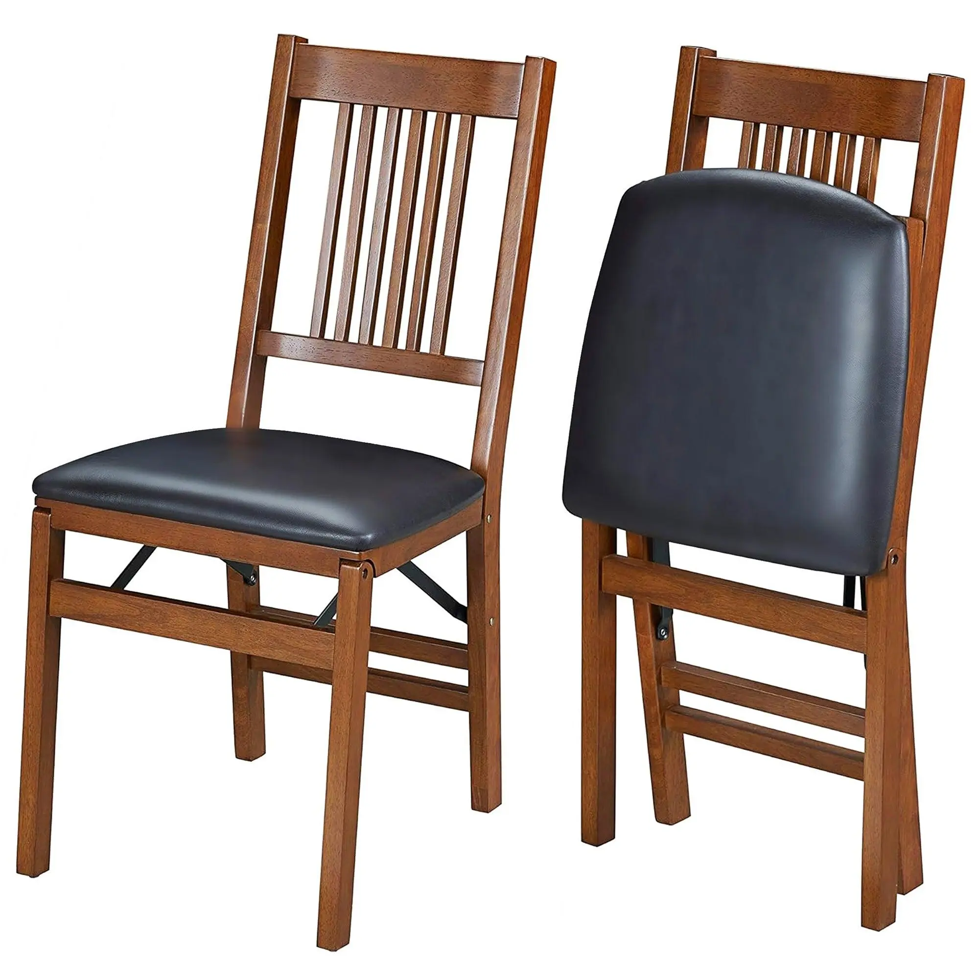 MECO Stakmore Wood Vinyl Upholstered Seat Folding Chair Set, Fruitwood (2 Pack)