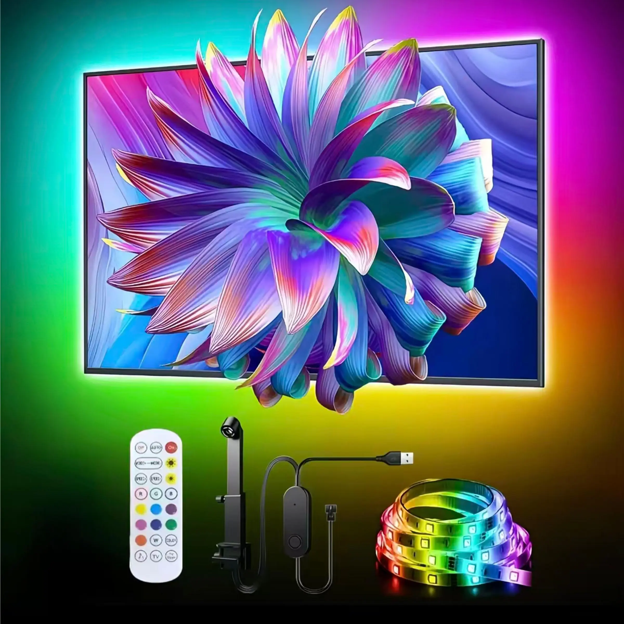 LED TV RGB Light Strip, Smart Ar Color Sensor, No APP Needed, Auto Adapt Colors, Fits 55-85 Inch Tvs, Syncs with Music Apps