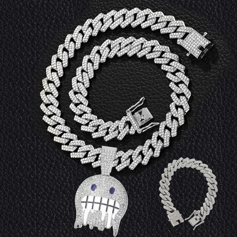 The expression pendant hip-hop Cuban chain is very fashionable and versatile and can be matched with any clothes Necklace Set Punk Style Cubanchain Rhinestone Decorated Jewelry Urban Decoration