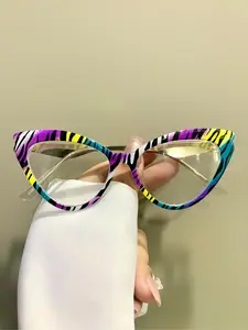 Trendy Colorblock Cat Eye Frame Eyeglasses, Vintage Fashion Eyeglasses for Women & Men, Fashion Eyeglasses for Work, Daily Clothing Decor, for Student Daily Use, Trending Glasses