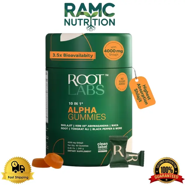 Root Labs Alpha Gummies | 4000 mg Pure Himalayan Shilajit | 60 Gummies