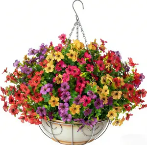 UV-resistant colorful artificial silk flowers, artificial flowers (6/12/24 stems per set), including fake daisy flowers and eucalyptus leaves, with simulated boxwood greenery, ideal for porch and patio decoration.
