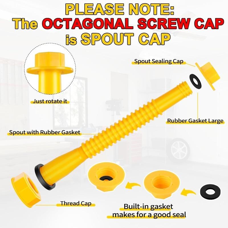 5 kit Yellow Gas Can Spout Replacement, Gas Can Nozzle, Flexible Pour Nozzle Suitable for Most 1/2/5/10 Gal Oil Cans, Fuel Can Spout Replacement with SCEPTER, MIDWEST, AMERI-CAN, PLASTIC EAGLE PG5 & KP SERIES
