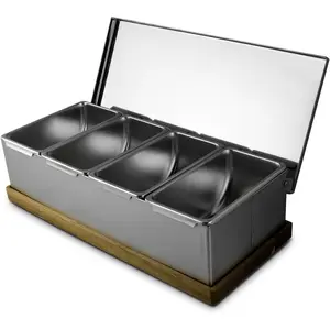 4 Slot Condiment Carrier, Stainless Steel Holders,  , and Gel Packs - Portable and Versatile for Outdoor BBQs and Parties