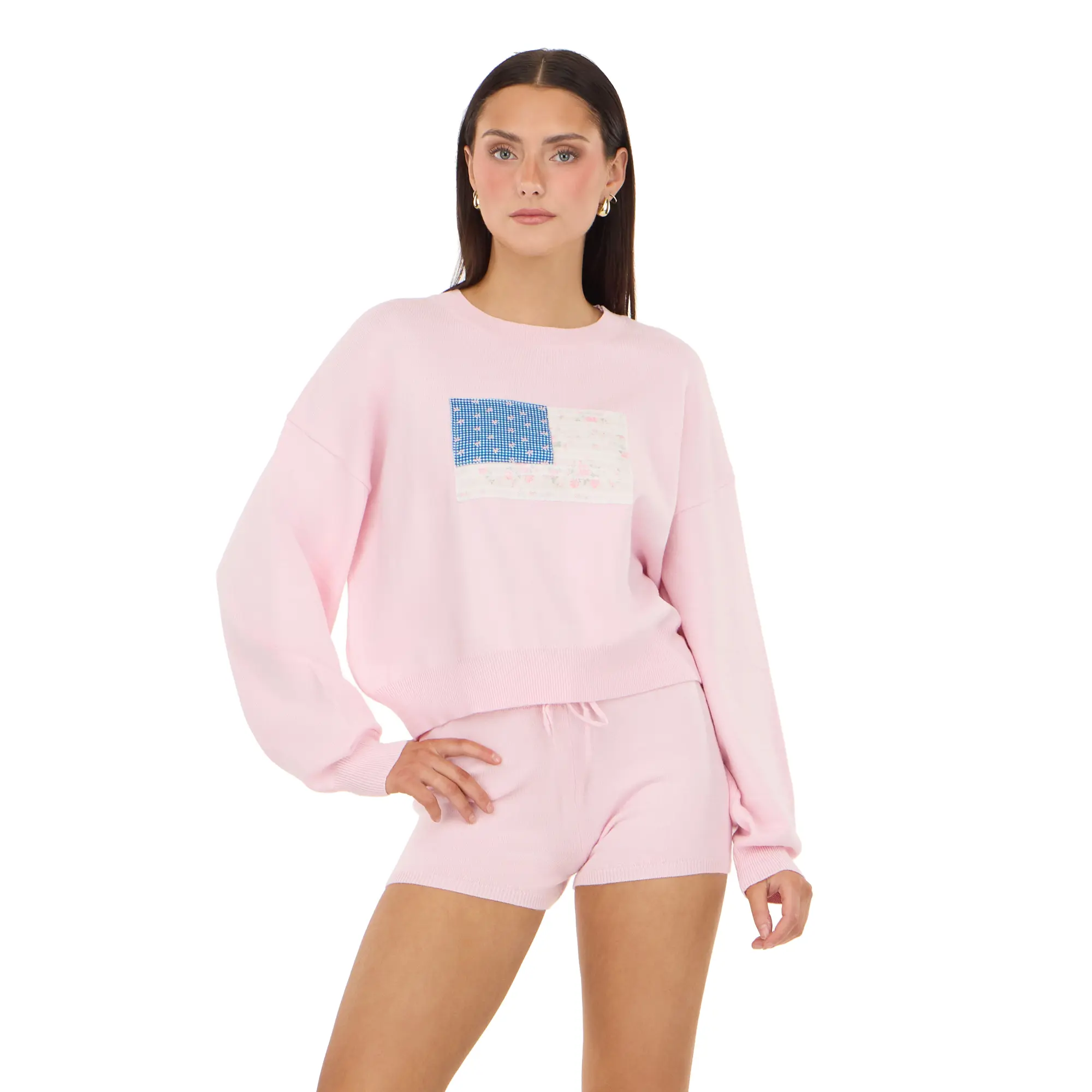 Forever 21 Women's 2-Piece Sports Matching Set - Casual Rugby Stripe Lightweight Knit, Loose-Fitting Cropped Top, Adjustable Waistband Pull-On Shorts for Everyday Wear, Sporty Chic Style