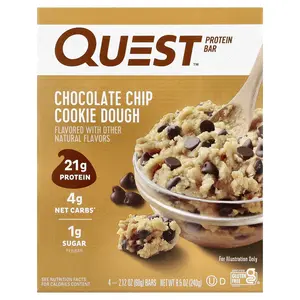 Quest Nutrition Protein Bar, Chocolate Chip Cookie Dough, 4 Bars, 2.12 oz (60 g) Each