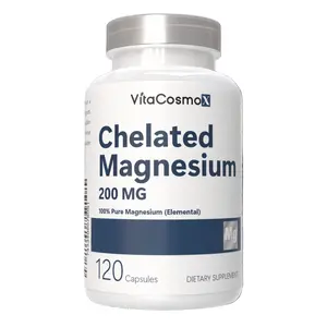 VitaCosmoX Chelated Magnesium Bisglycinate 200 mg | 120 Vegan Capsules | Gentle, Highly Absorbable Magnesium Supplement for Everyday Health - Edible