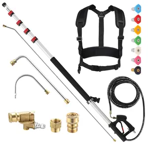 PWACCS 24 FT Telescoping Pressure Washer Wand Extension Wands,  7 Nozzle Tips, 2 Adapters, Pivoting Coupler and Support Belt pressurewasheraccessories