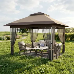 Instant Outdoor Gazebo Canopy Tent - Lightweight, Ventilated Portable Sunshade Shelter Complete Kit with Sandbags, Wheeled Bag for Patio, Garden, Lightweight Canopy