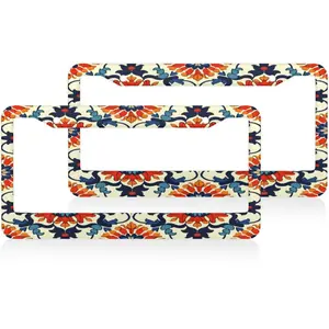 Mexican Flower License Plate Frame - 2 Pcs Universal Accessories Cars Decor with 2 Holes and Screws Fits Us Standard License Plates 12.2x6.3 Inch ﻿