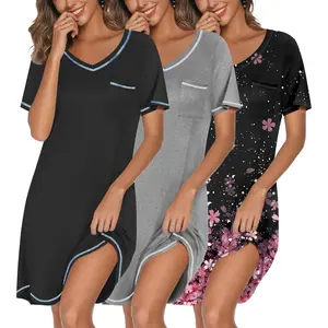 3 Pack Nightgowns for Women Short Sleeve Sleep Shirts T Shirt Night Gown V Neck Nightshirts Soft Sleepwear Dress 2026