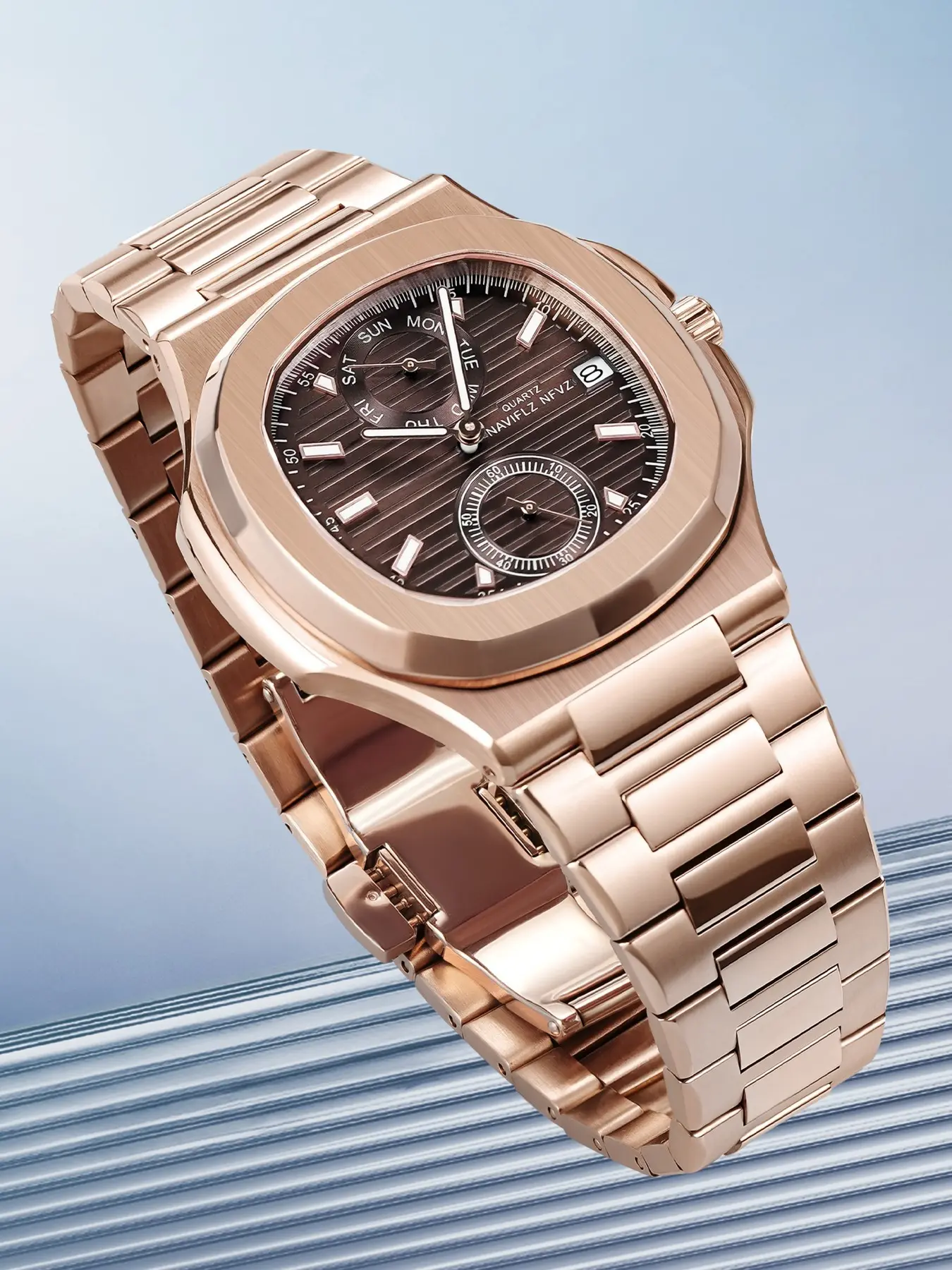 2025 New Brand NAVIFLZ NFVZ High Quality Luxury Men's Watch 40mm Round Quartz Watch Analog Quartz Movement Stainless Steel Quartz Multifunctional Calendar Sapphire Glass Analog Watch, Modern Watches, Modern Fashionable Wristwatch, Business Fashion Watch