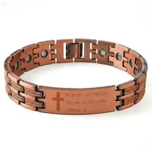 Men's copper bracelet, Joshua scripture cross magnetic bracelet, with a vintage red copper texture, looks great on men.