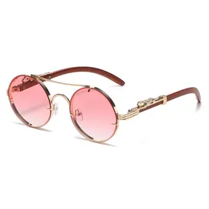 New vintage double-bridge leopard head sunglasses, unisex, fashionable and trendy, unique round-frame sunglasses
