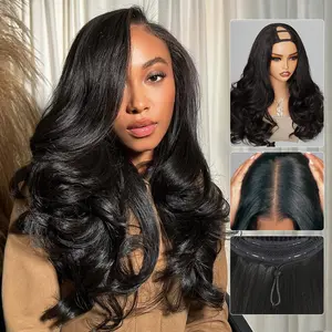 Tinashe U Part Layers 180% Loose Body & Yaki Straight & Straight Human Hair U Part Wigs Natural Color Wigs