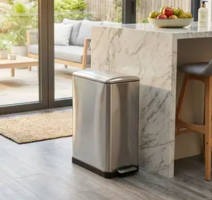 Home Zone Living 13 Gallon Dual Compartment Stainless Steel Kitchen Trash Can with Step Pedal and Soft Close Lid, Silver