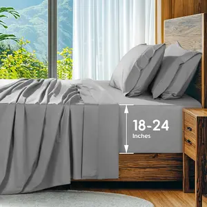 Egyptian  Sheets Set, Extra Deep Pocket up to 18"-24",1000 High Thread Count, Soft & Breathable 5- Hotel Sateen Bed Sheets - 4 count (Grey,)