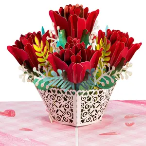 Paper Love Lovely Roses Pop Up Card 5"x7" with Colorful Paper Flowers in Decorative Basket for Any Occasion